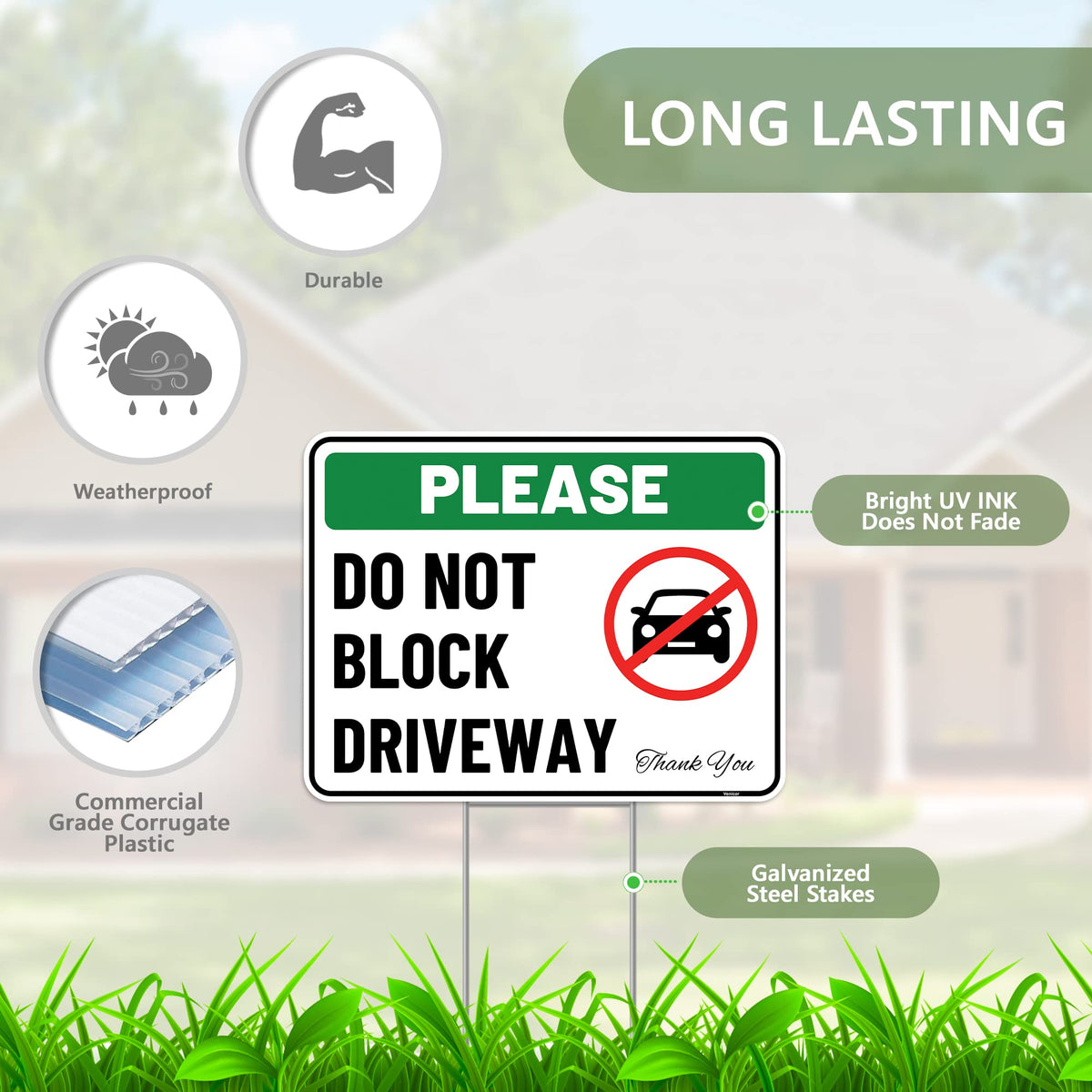 Venicor Driveway Sign Stake Set, 2pc, enables quick outdoor setup