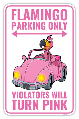 Venicor Flamingo Parking sign front view highlights bold pink design for yard or door accents.
