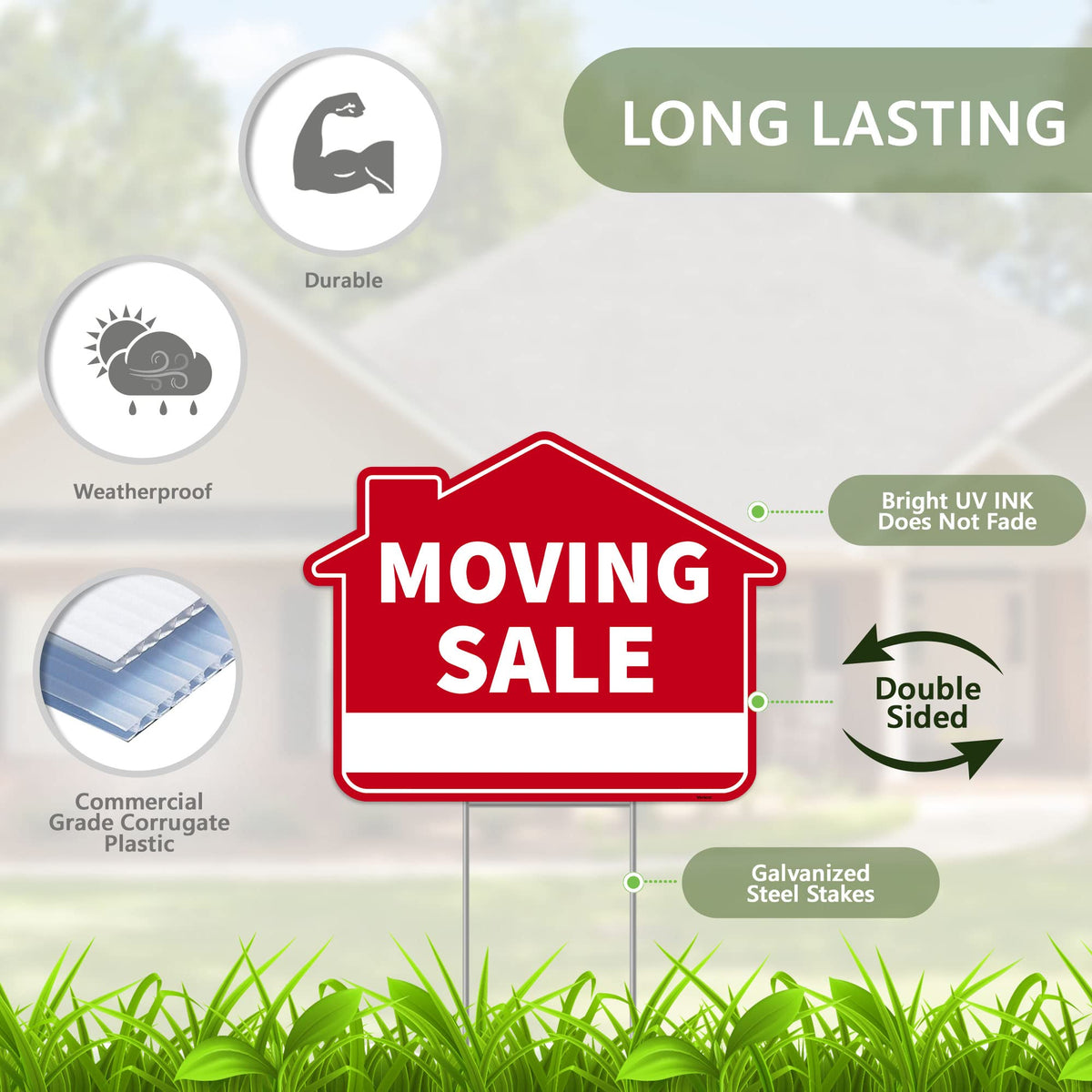 Venicor moving sale yard sign directional 2-pack shows clear arrows guiding customers along.