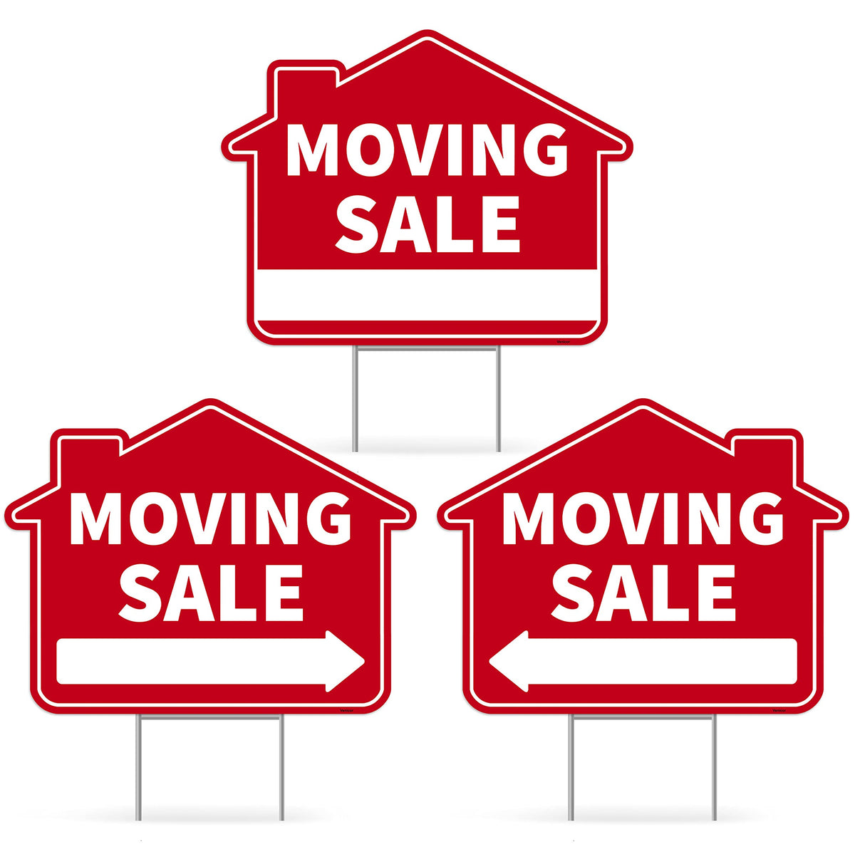 Venicor moving sale yard sign double-sided 17x13 highlights promotional messages from both sides.