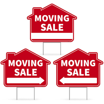 Venicor moving sale yard sign double-sided 17x13 highlights promotional messages from both sides.