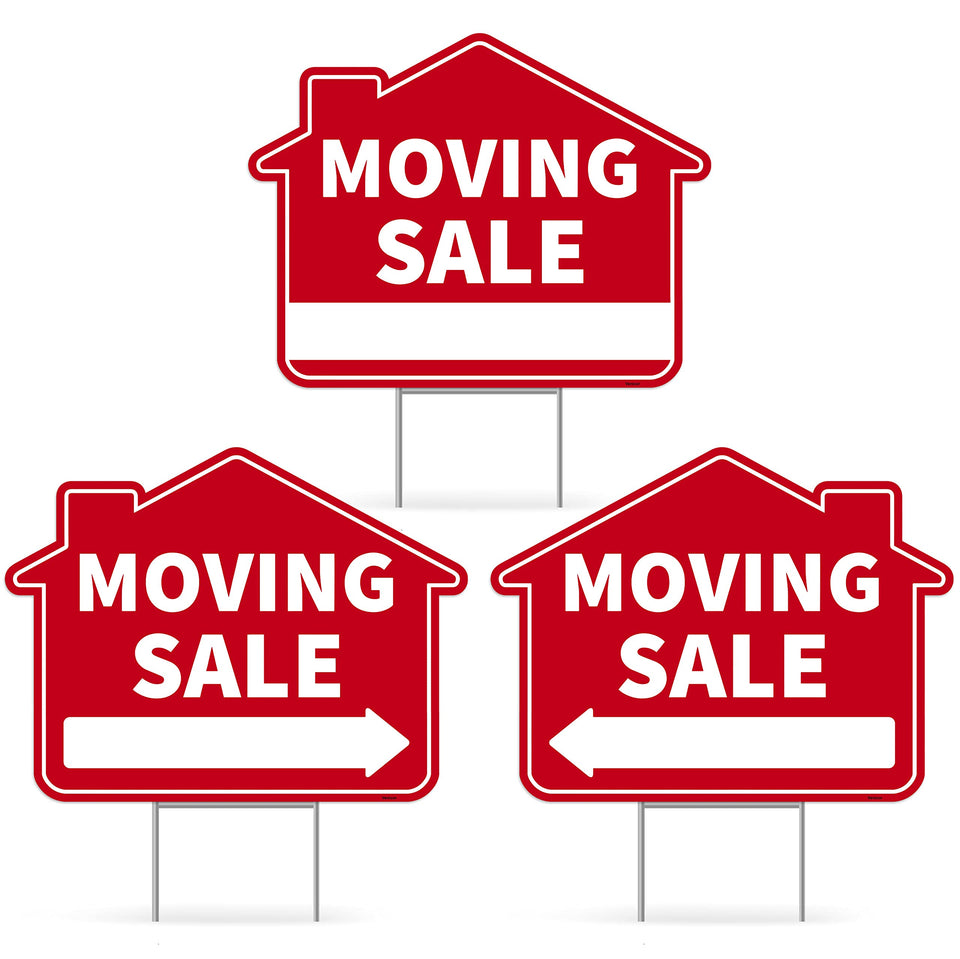 Venicor moving sale yard sign double-sided 17x13 highlights promotional messages from both sides.