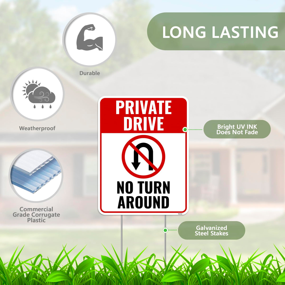 Venicor two-sign set with metal stakes ready for outdoor installation