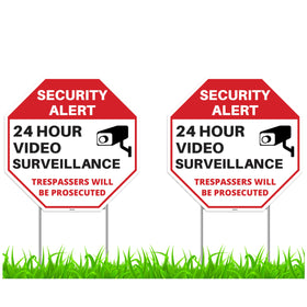 Venicor surveillance sign 12x12 with stakes improves yard visibility.