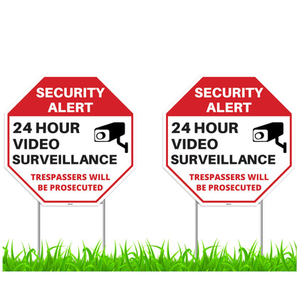 Venicor surveillance sign 12x12 with stakes improves yard visibility.