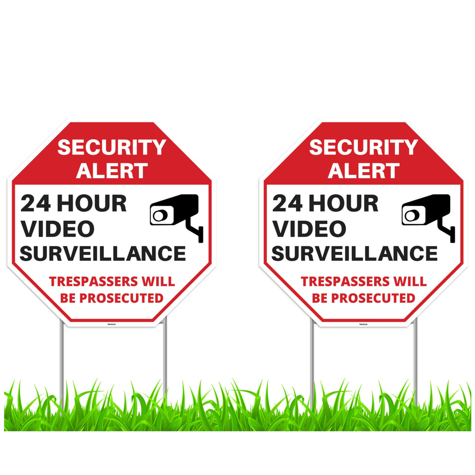 Venicor surveillance sign 12x12 with stakes improves yard visibility.