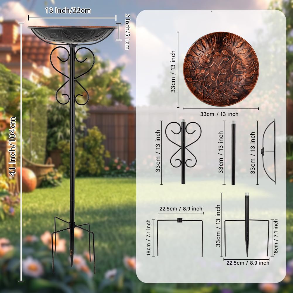 Venniy bird bath cast-iron detail showcases the vintage copper finish.
