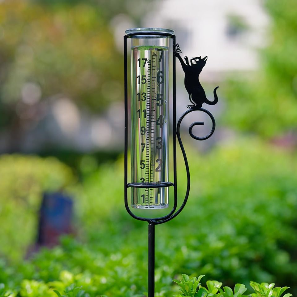 Venniy cat rain gauge garden decor with a playful design and rain-measuring function.