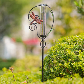 Venniy Dragonfly Rain Gauge features a dragonfly sculpture for elegant garden decor.