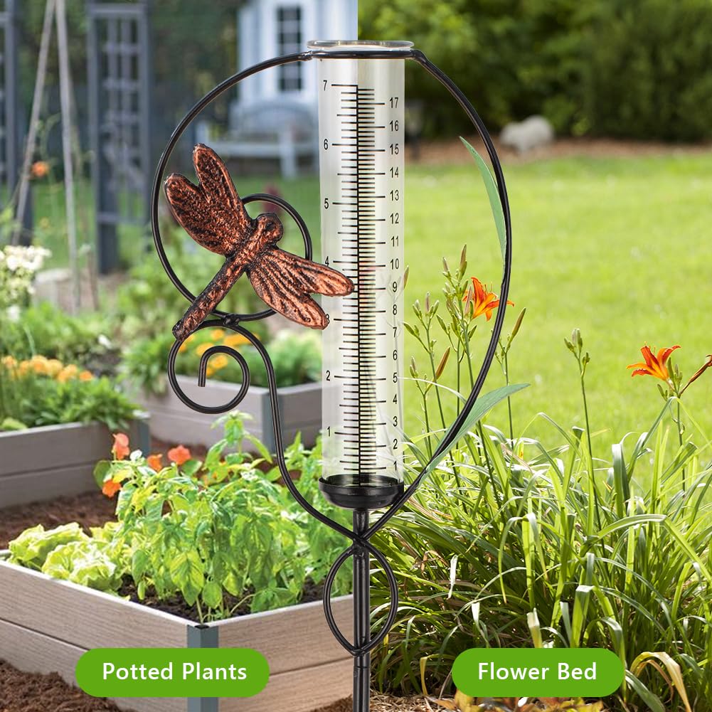 Venniy Dragonfly Rain Gauge is designed for outdoor use in yards and patios.