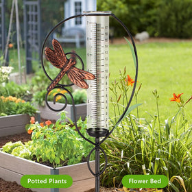 Venniy Dragonfly Rain Gauge is designed for outdoor use in yards and patios.