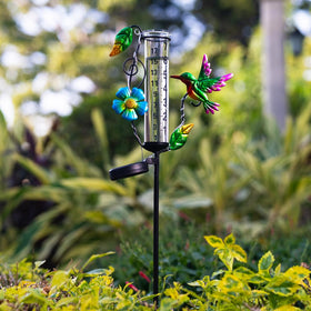 Venniy hummingbird rain gauge LED night lighting helps monitor rainfall after dark.