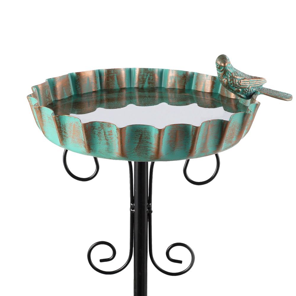 Venniy metal outdoor bird bath with 11.6-inch bowl and base stake for garden decor.