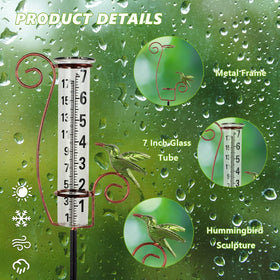 Venniy rain gauge hummingbird garden decor with detachable glass tube.