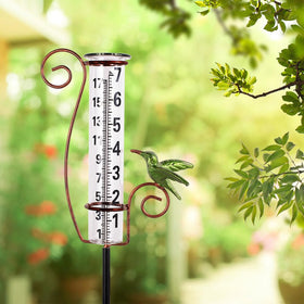 Venniy rain gauge outdoor glass hummingbird stake measuring rainfall.