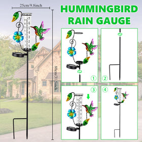 Venniy solar-powered rain gauge charges by day for evening illumination.