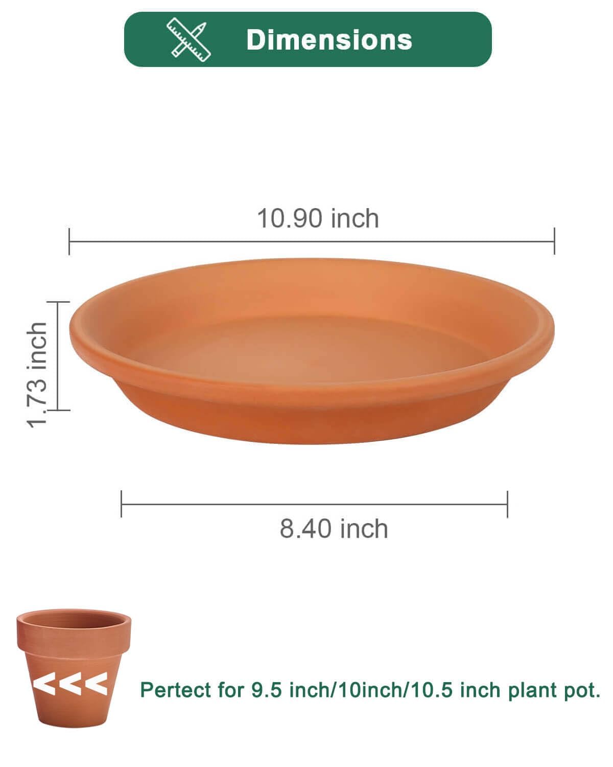 vensovo 11-inch terracotta saucer raised edge for drip containment.