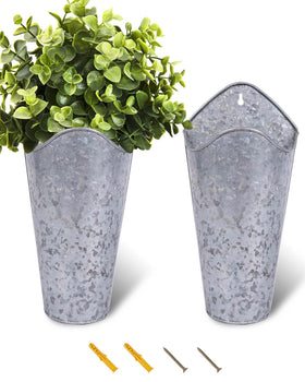 vensovo 12-inch galvanized wall vases in silver add vertical rustic charm to entryways.