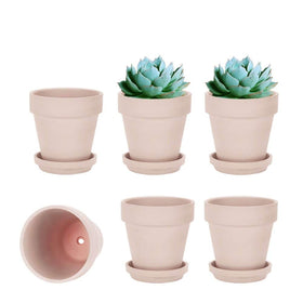 Vensovo 4-inch pink terracotta pot with saucer for indoor plant displays.