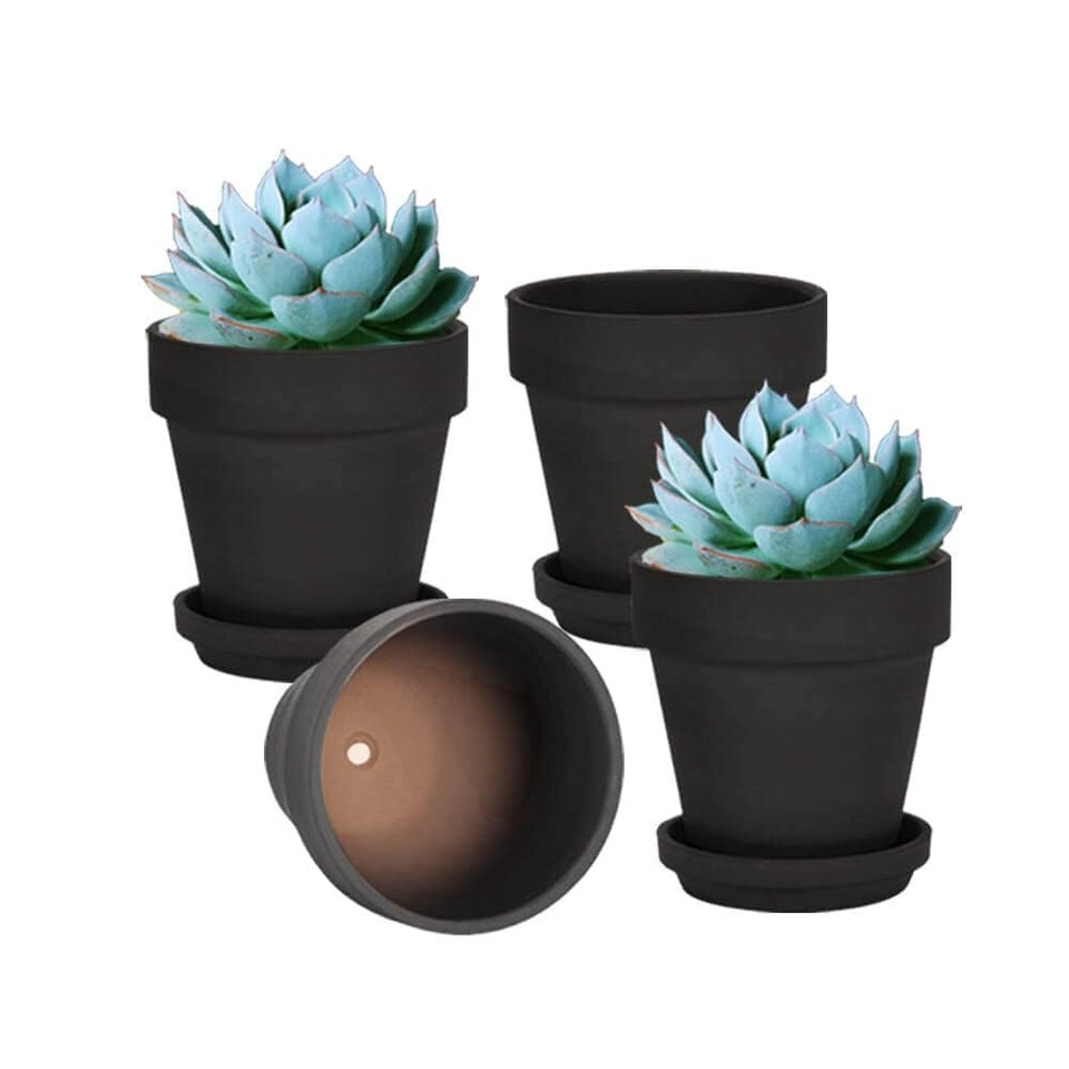 vensovo 6-inch black terracotta pot with saucer for indoor plants and neat water management