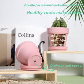 vensovo peach pink clay pot for herbs, succulents, and small plants