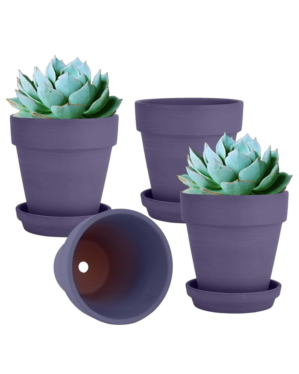 Vensovo 6-inch purple terracotta pot with saucer for indoor plants and decor.