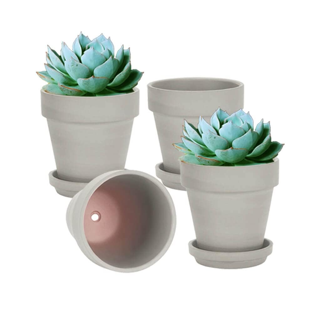 vensovo 6 inch grey terracotta pot with saucer for indoor and outdoor plant display