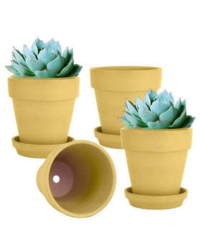 Vensovo 6-inch yellow terracotta pot with saucer for indoor and outdoor use.