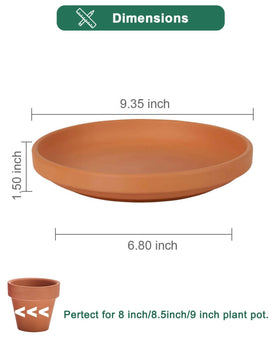 Vensovo 9-inch terracotta saucer inner diameter ensures tight pot seating.