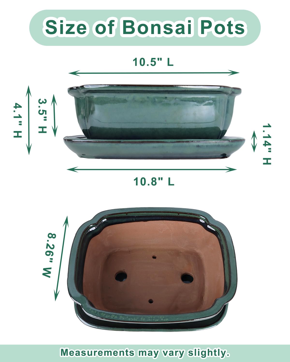 Vensovo bonsai pot green drainage closeup with holes and glaze