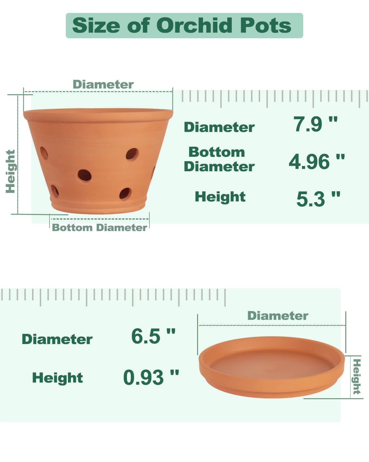 vensovo orchid pot with saucer, side view showing drainage hole for healthy roots