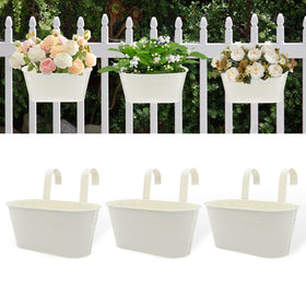 Vensovo oval railing planter in cream white for compact balcony gardens