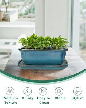 Vensovo planter complements living rooms, patios, and offices with a refined blue glaze.