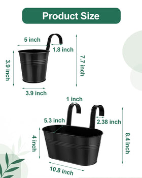 Vensovo round 5-inch hanging pot with detachable hooks supports versatile railing decor.