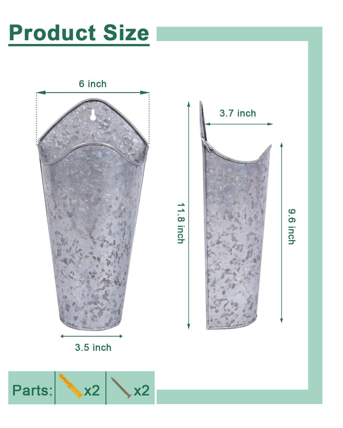 vensovo silver galvanized wall planter close-up highlights durable, dent-resistant metal finish.