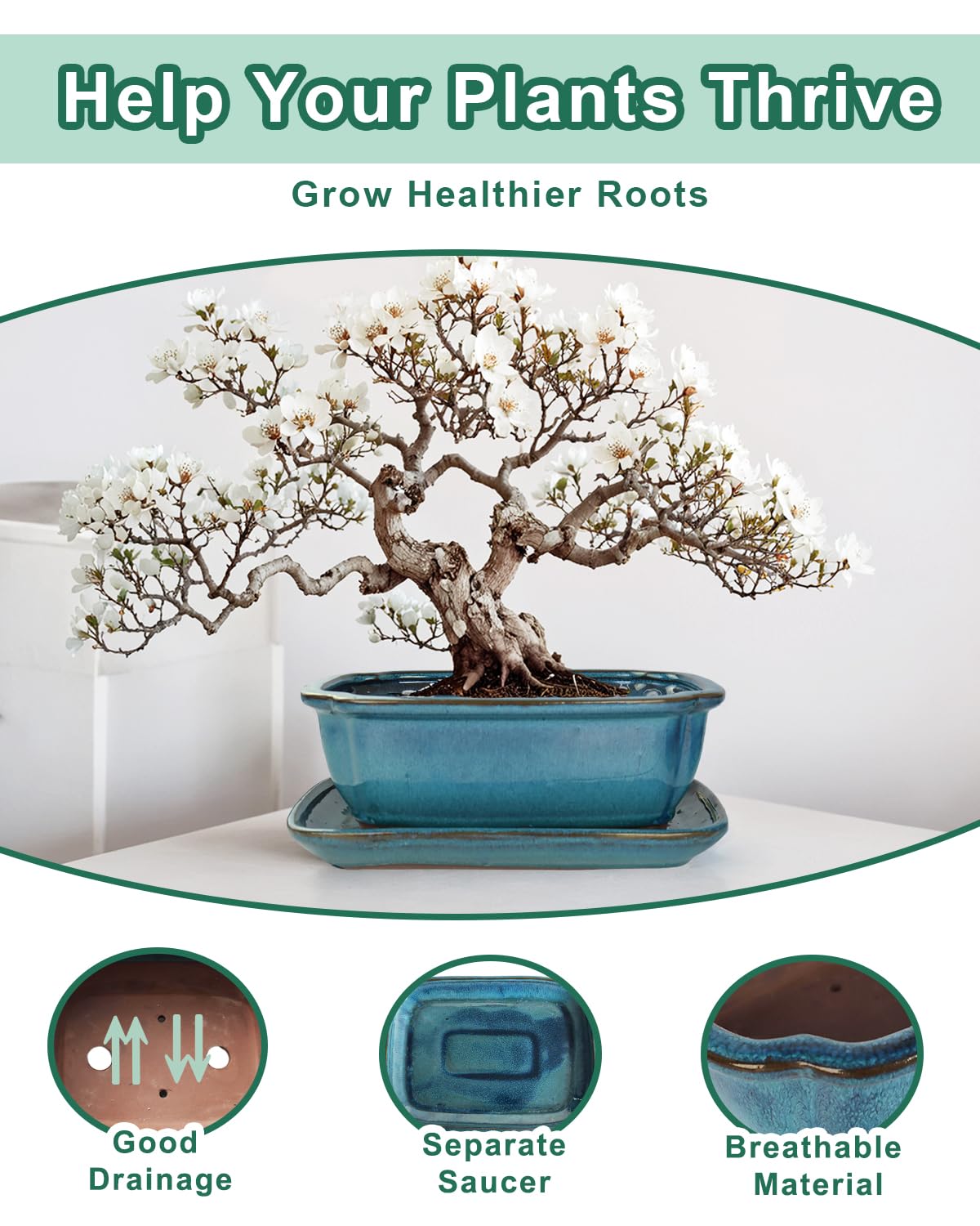 Vensovo 10.5-inch planter fits desks and shelves with elegant blue glaze.