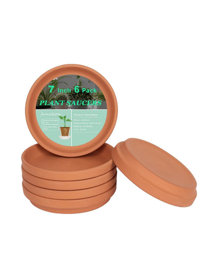 Vensovo terracotta plant saucer with 7.2 inch outer diameter for six to seven inch pots.