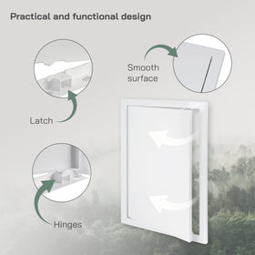 Vent Systems access panel open hinge demonstrates easy access for maintenance tasks