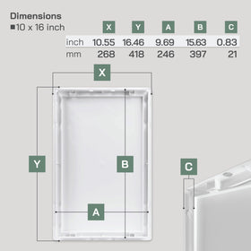 Vent Systems white ABS access panel side view highlighting slim profile for tight spaces