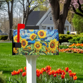 VentuCoven sunflower cover close-up highlighting waterproof fabric and vibrant petals