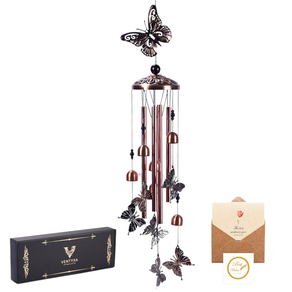 Ventyxa wind chimes outside 37-inch butterfly spinner for peaceful memories