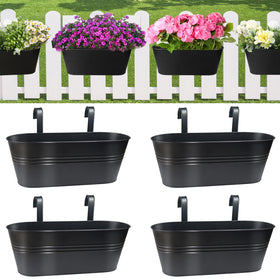 Venyat 16-inch hanging pot on railing, four-piece set for balcony gardening.
