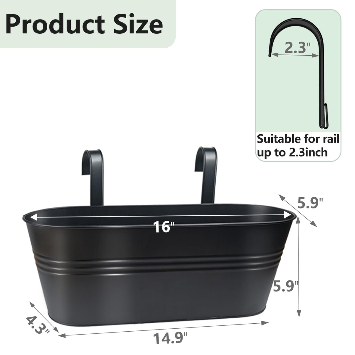 Venyat metal railing planter for outdoor or indoor use, durable and rust-resistant.