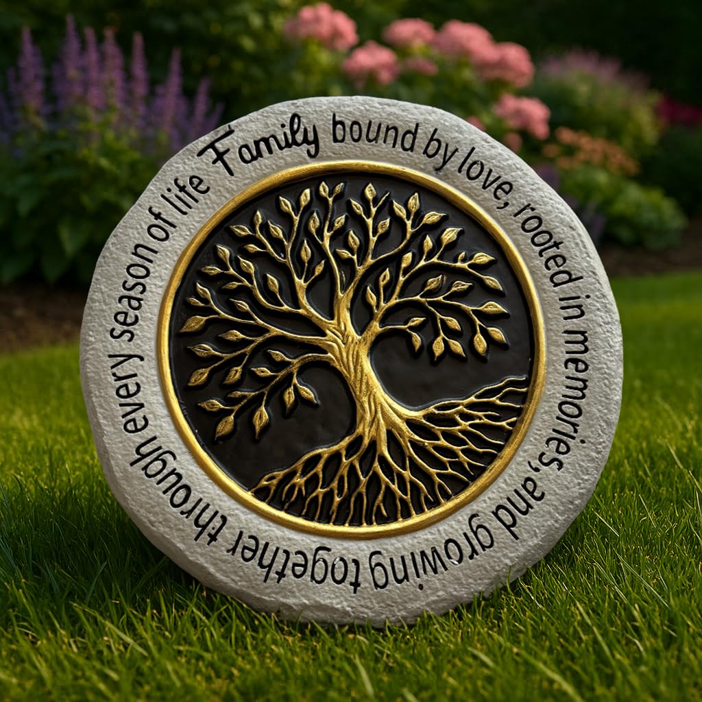 VEOJEIN engraved family quote on a round stone enhances memorial garden displays