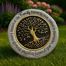 VEOJEIN engraved family quote on a round stone enhances memorial garden displays
