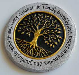 VEOJEIN family tree garden stone with a gold tree on black background for outdoor decor