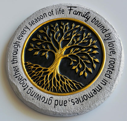 VEOJEIN family tree garden stone with a gold tree on black background for outdoor decor