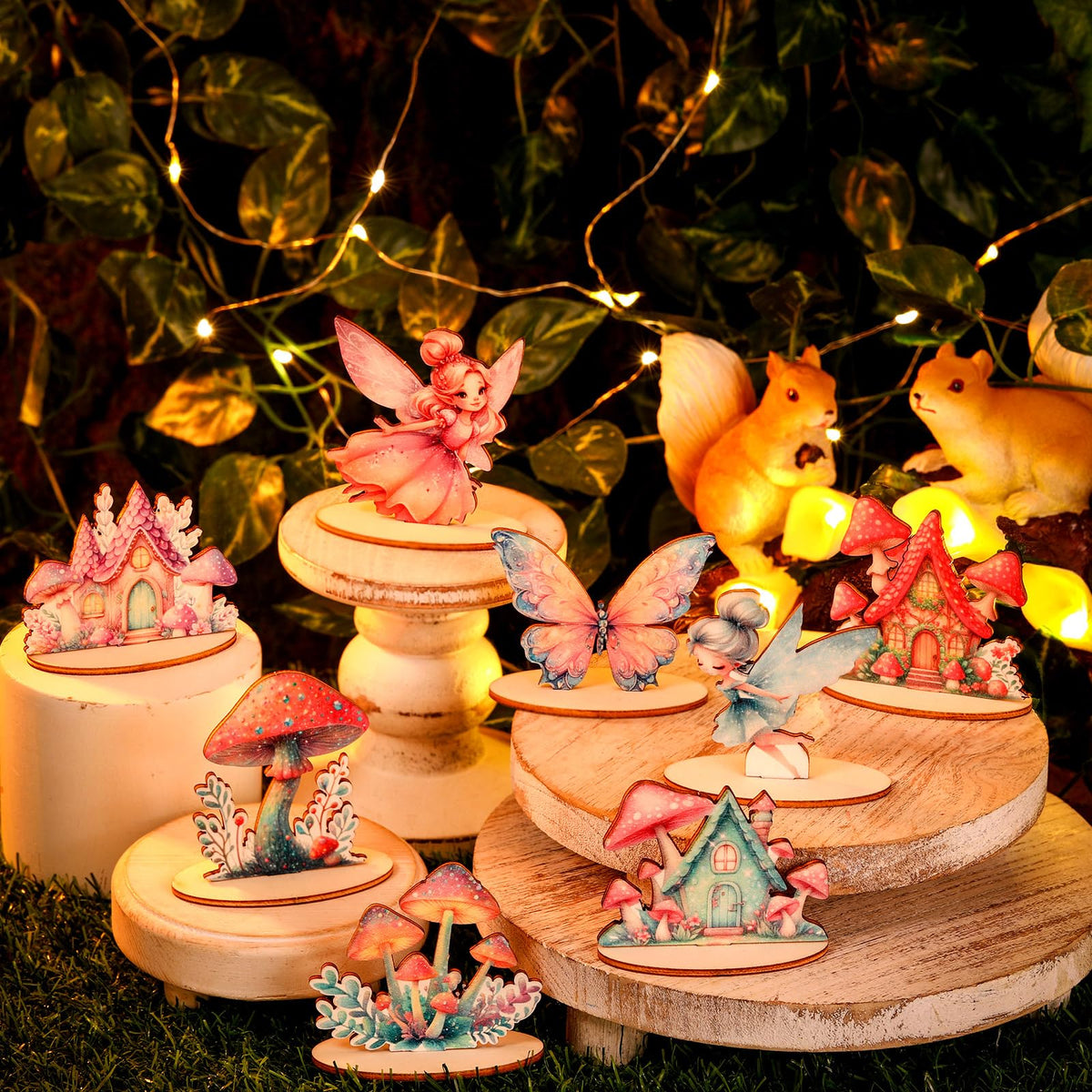 VercanMonth wooden fairy figurines in eight styles offer versatile display