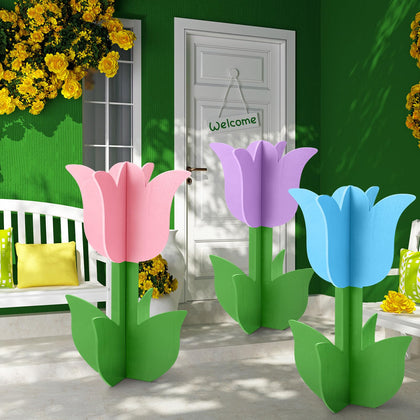 Vercraft three piece wooden tulip signs front view add spring curb appeal.