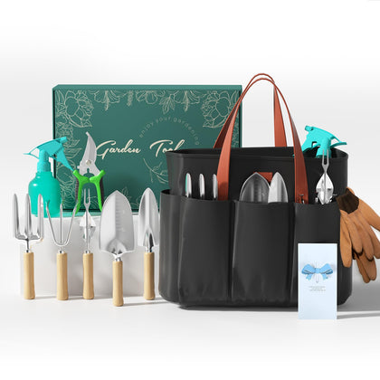 VerdantVibes 9-Piece Garden Tool Set in a sleek bag for easy organization.